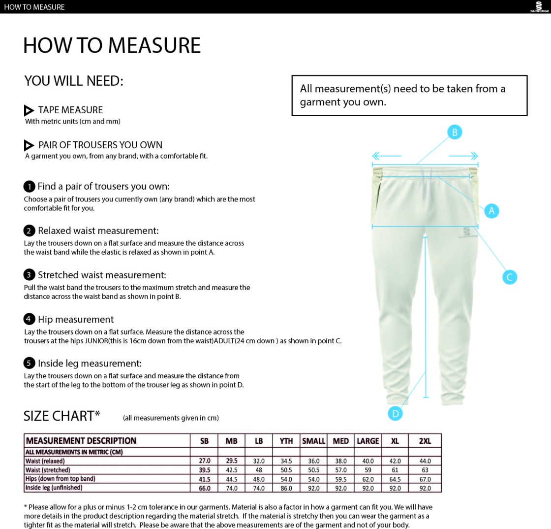 Spittin' Camels Softball Playing Pants - Size Guide