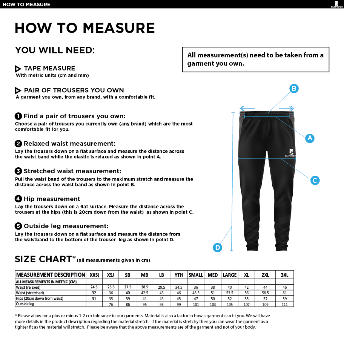 Spittin' Camels Softball Tek Slim Pant Black - Size Guide
