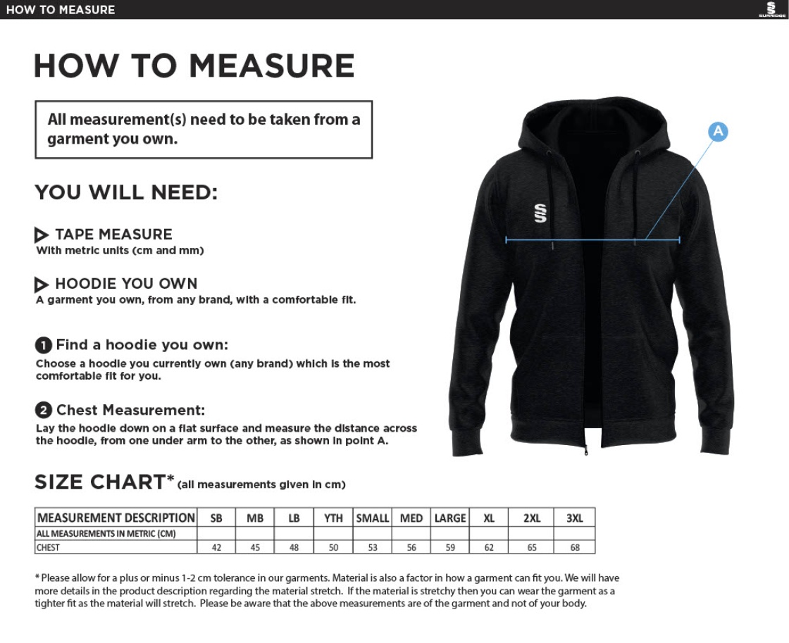 Spittin' Camels Softball Dual Full Zip Hoody - Size Guide
